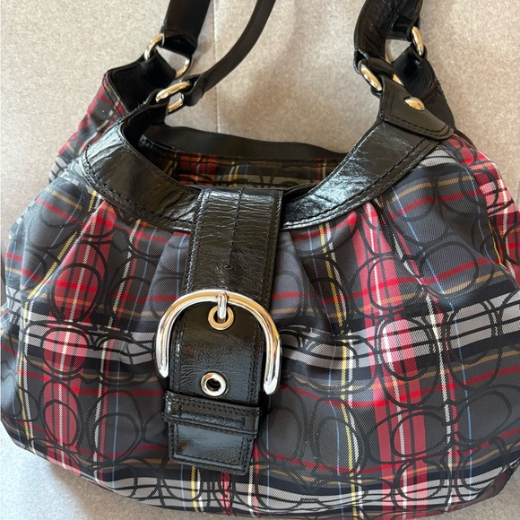 Coach Stylish Black and Red Tartan Plaid Women's Bag - Picture 2 of 4